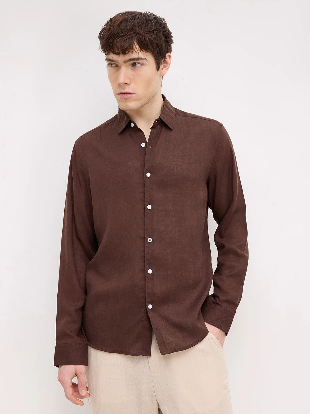 Iconic Solid Brown Fine Casual Shirt