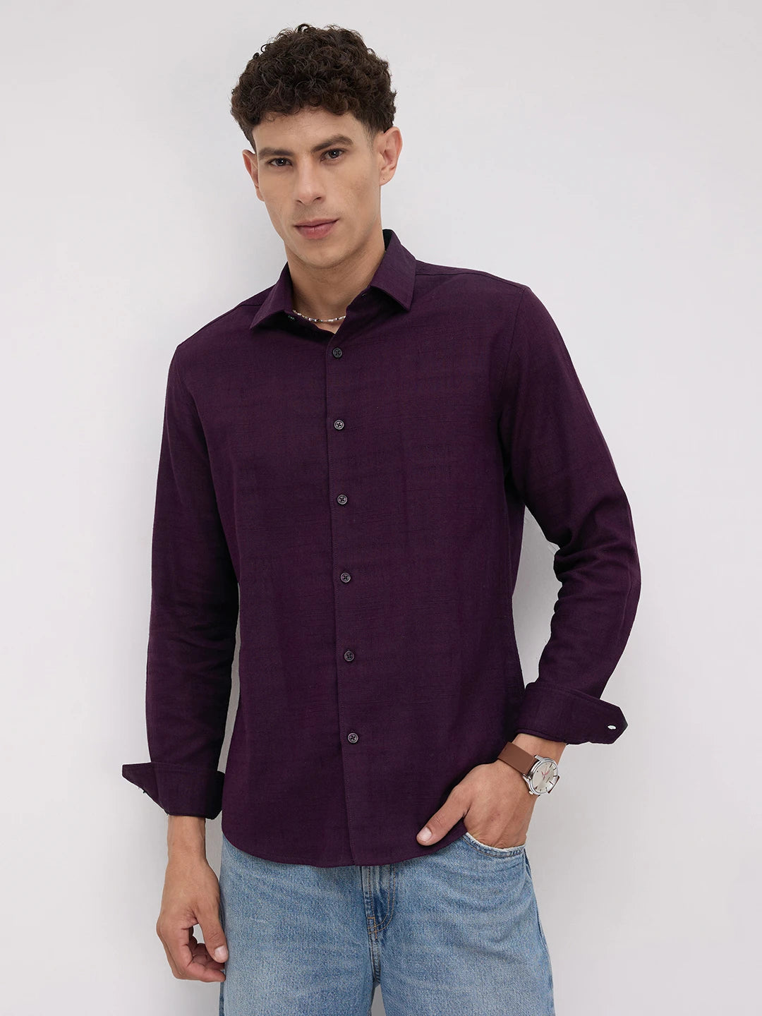 Wine Crossgrain Micro Textured Shirt