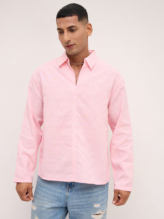 Soft Pink Textured Center Seam Oversized Polo Shirt
