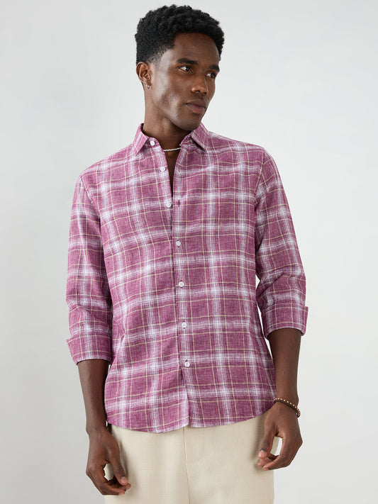 Vintage Maroon Plaid Checks Textured Shirt