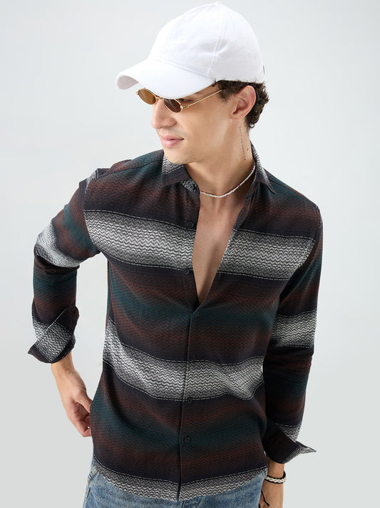 Premium Black Contrast Motif Striped Shirt