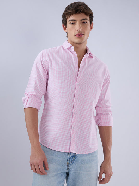 Baby Pink & White Tiny Checkered Oxford Shirt