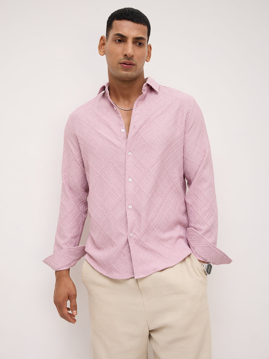 Blush Pink Trellis Weave Textured Shirt