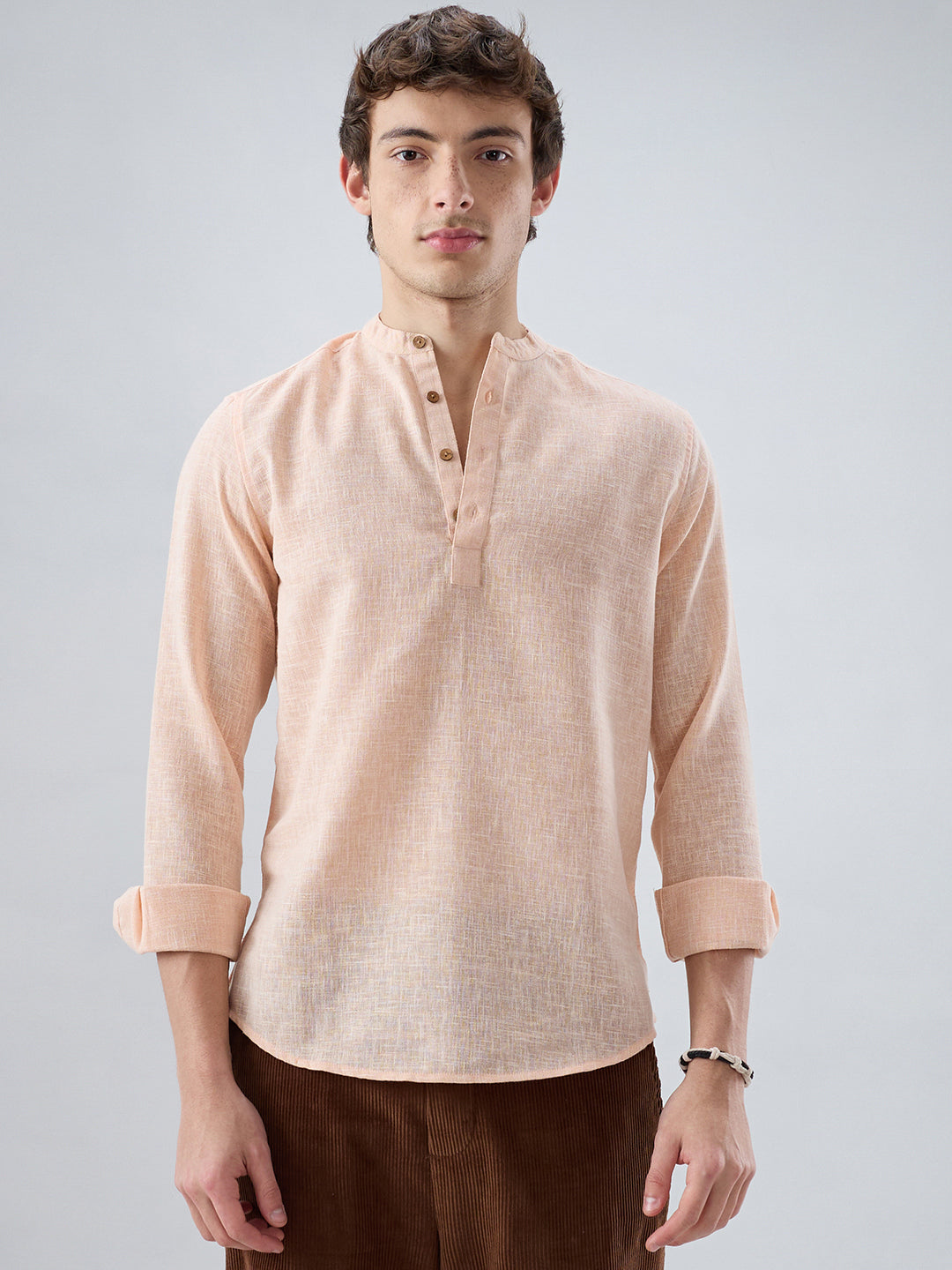Creamy Peach Slub Textured Kurta
