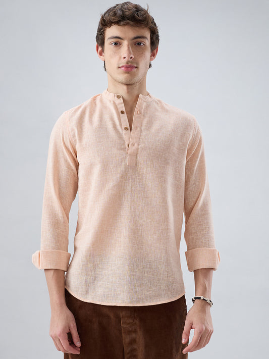 Creamy Peach Slub Textured Kurta