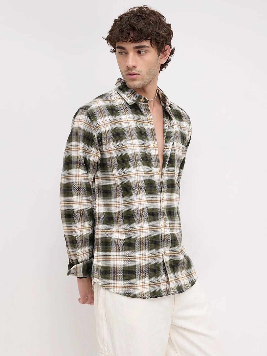Premium Olive & White Crosscheck Shirt
