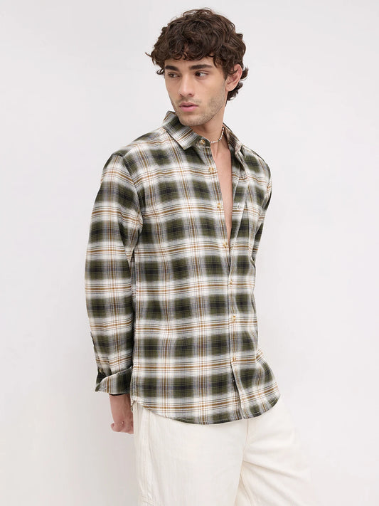 Premium Olive & White Crosscheck Shirt