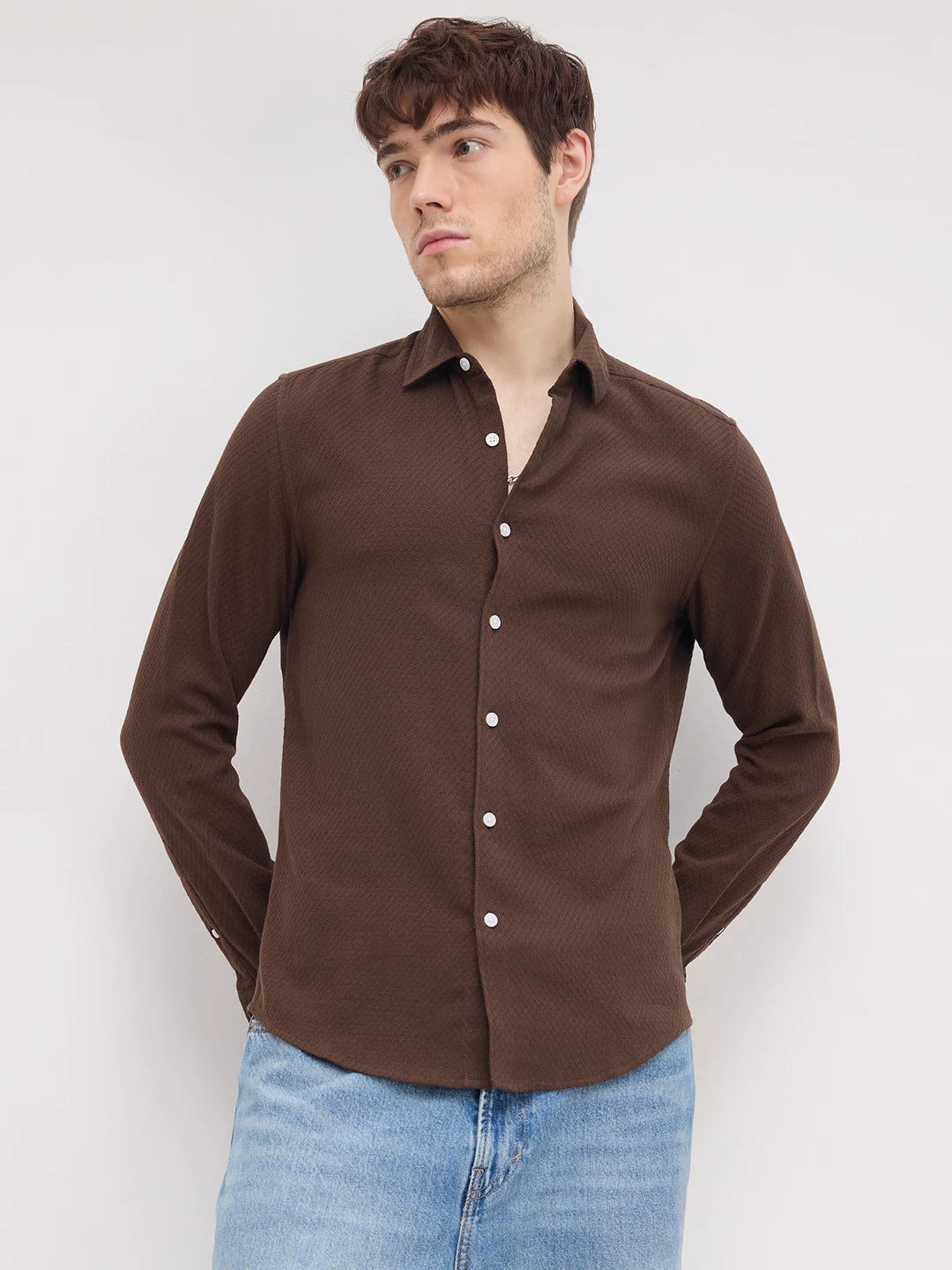 Rich Cocoa Brown Artisan Weave Shirt