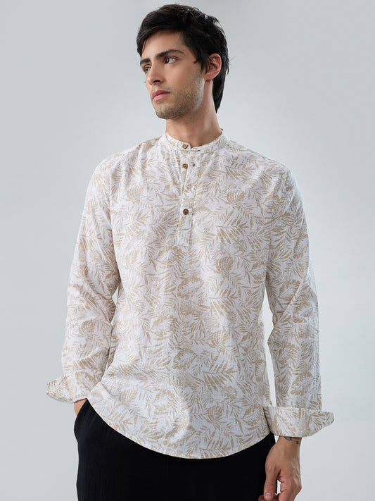 Classic Beige Leaf Printed Kurta