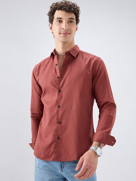 Brick Red Textured Knit Shirt