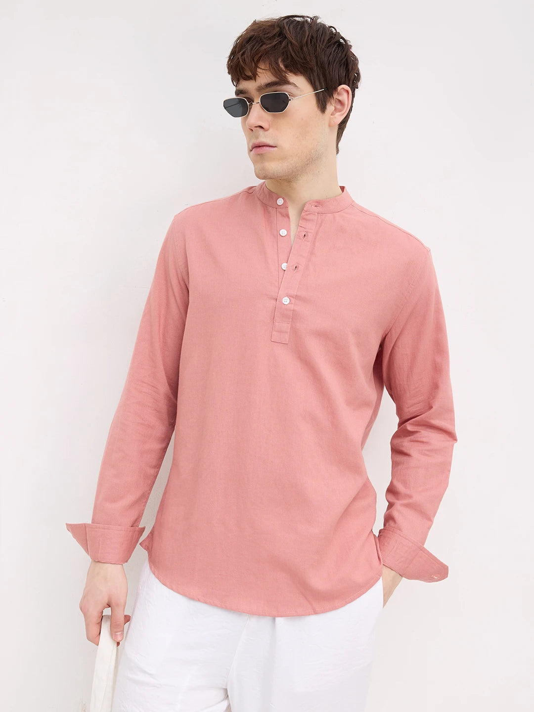Rich Coral Linen Blend Kurta