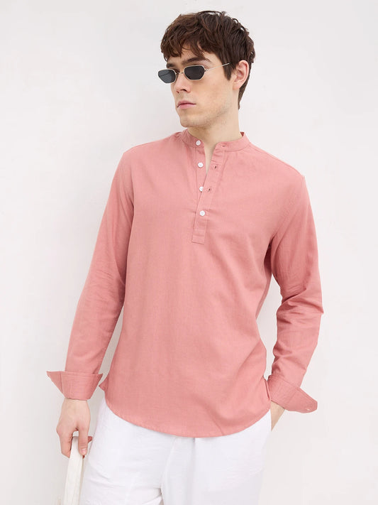 Rich Coral Linen Blend Kurta