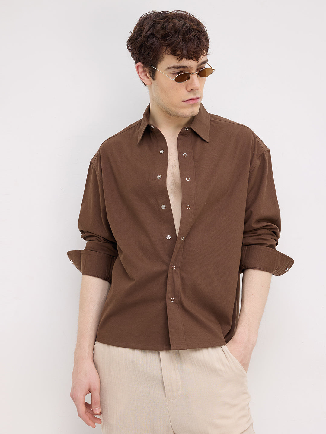 Luxe Chocolate Brown Cord Boxy Fit Crop Shirt