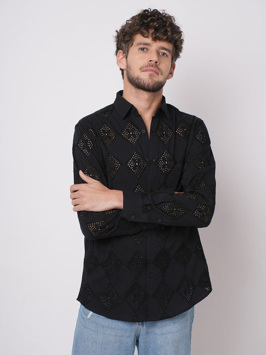 Pitch Black Diamond Schiffli Shirt