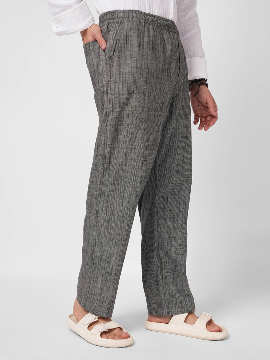 Grey & Black Micro Textured Tapered Trousers