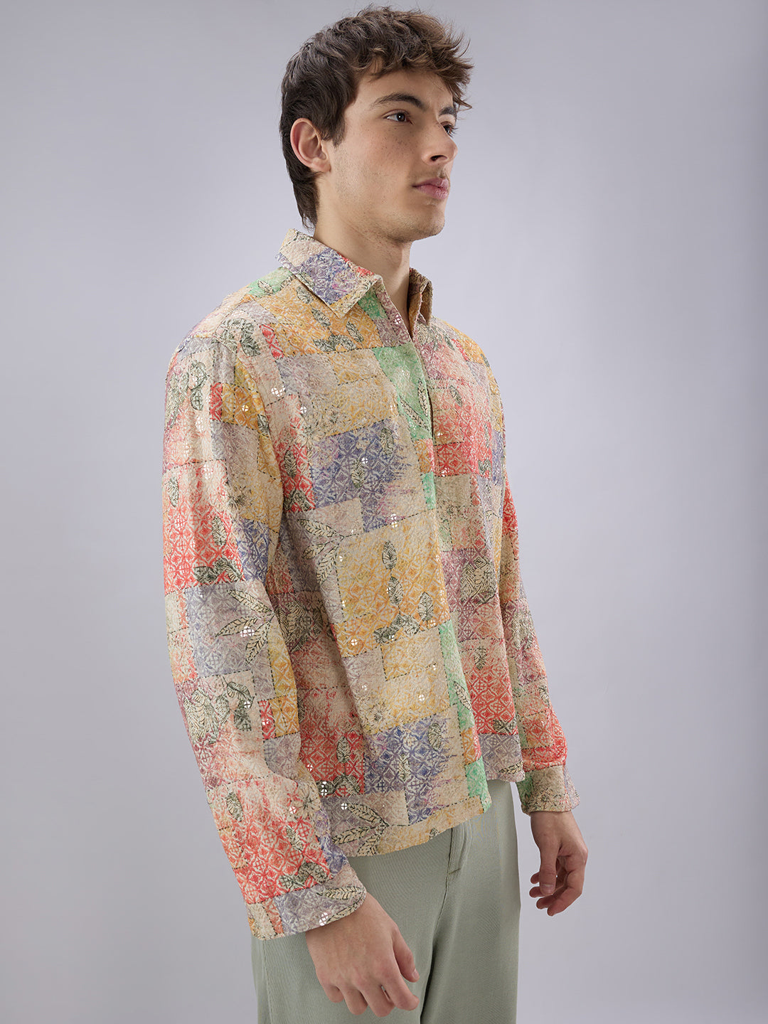 Rang Edit Sequin Embroidered Cuffless Oversized Shirt