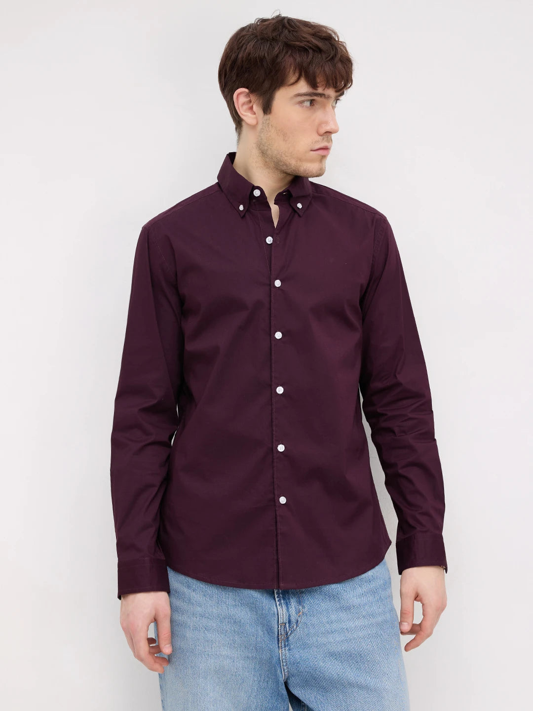 Luxe Wine Lyocell Button-Down Collar Shirt