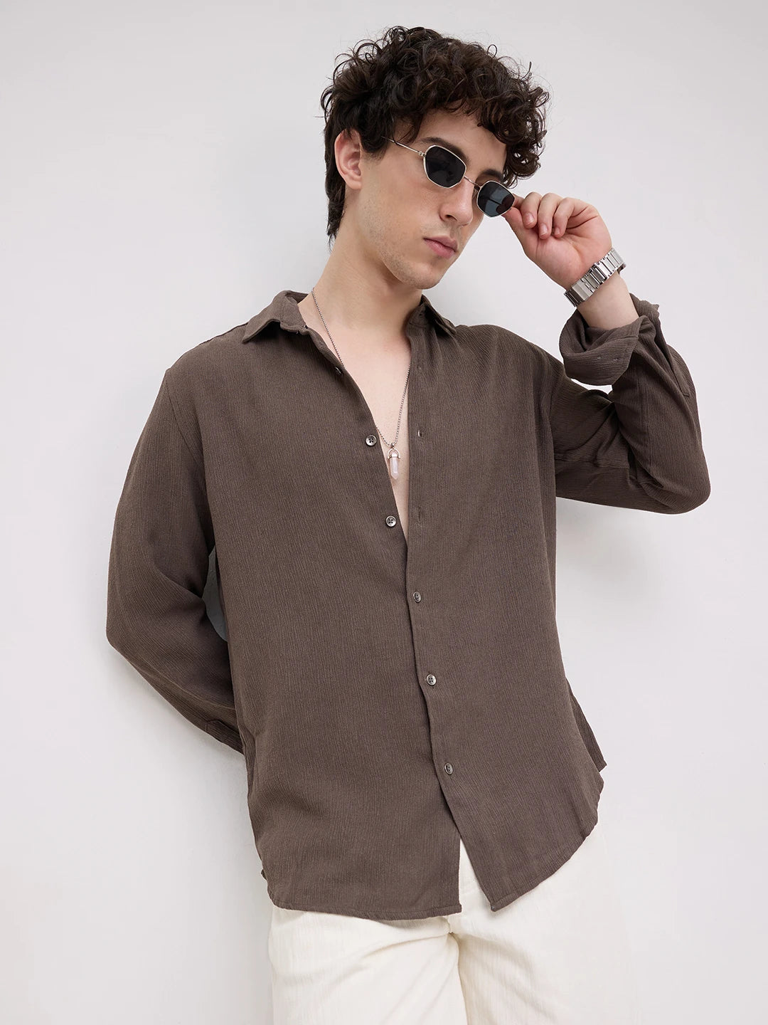 Crushed Warm Grey Textured Trail Shirt