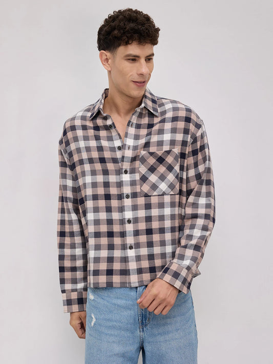 Vintage Multicolor Block Checks Boxy Fit Crop Shirt