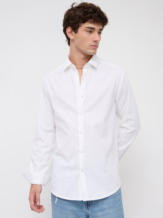 Classic White Seersucker Striped Shirt