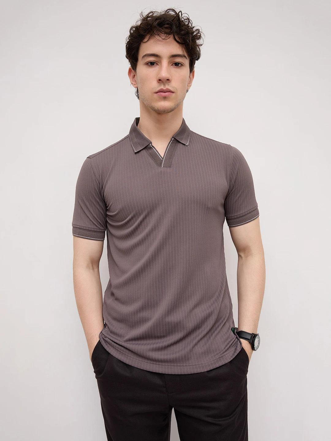 Graphite Grey Pinstripe Weave Polo Tee