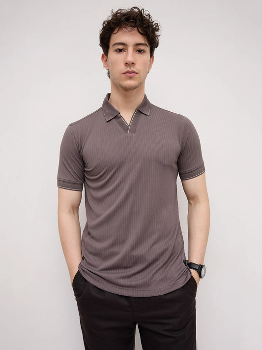 Graphite Grey Pinstripe Weave Polo Tee
