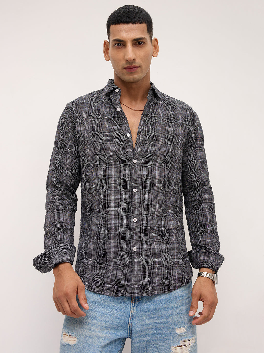 Black Eclipse Textured Casual Shirt