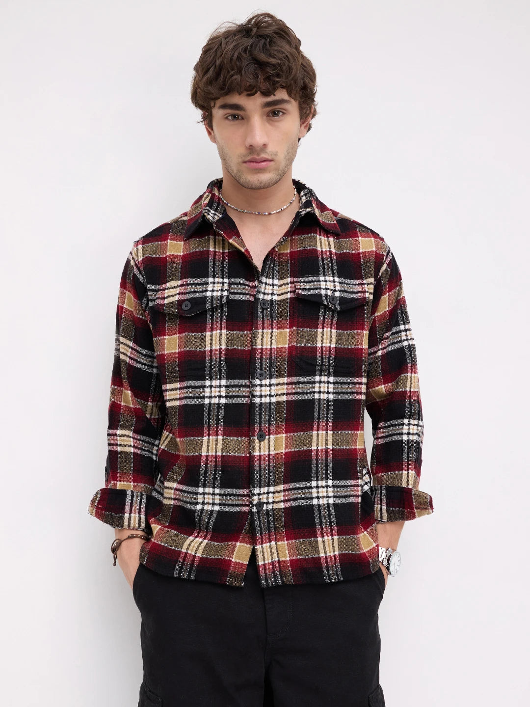 Old-School Red Charm Checks Twin Pocket Flannel Shirt