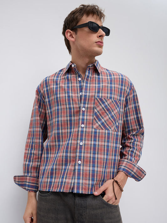 Sunset Denim Multi Checks Boxy Fit Crop Shirt