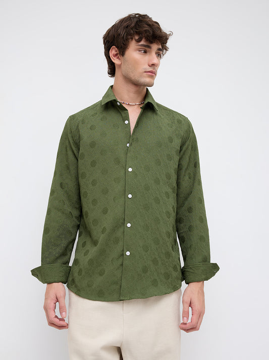 Refined Forest Green Floral Textured Shirt