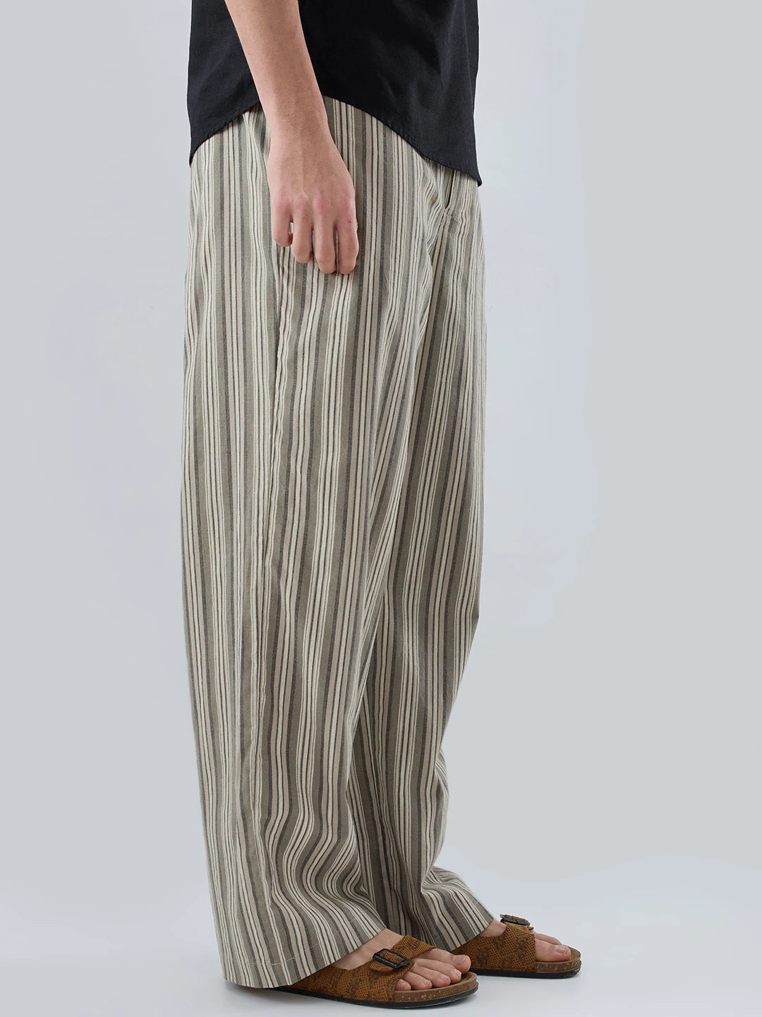 Olive Contrast Striped Wide Leg Trousers