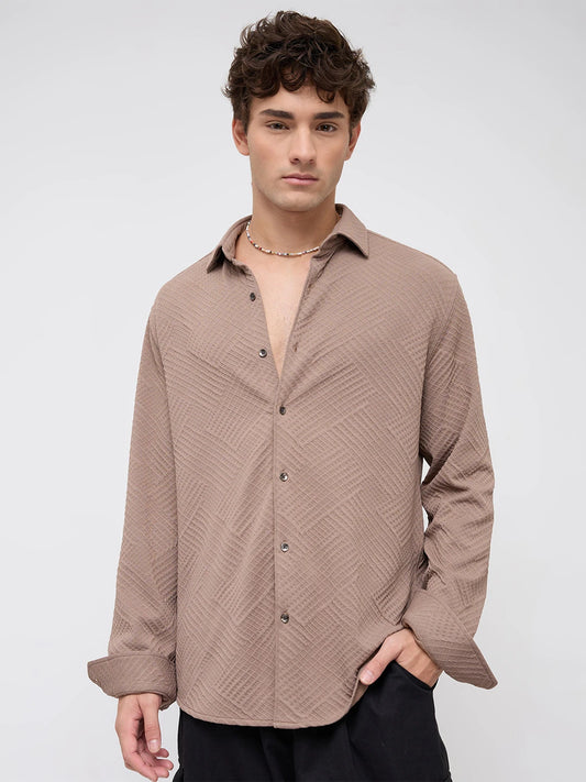 Bear Brown Maze Textured Knitted Shirt