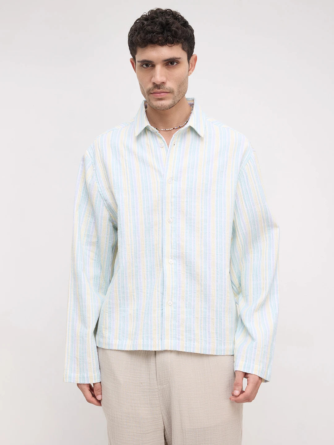 Fresh Pastel Breeze Weekend Escape Cuffless Oversized Shirt