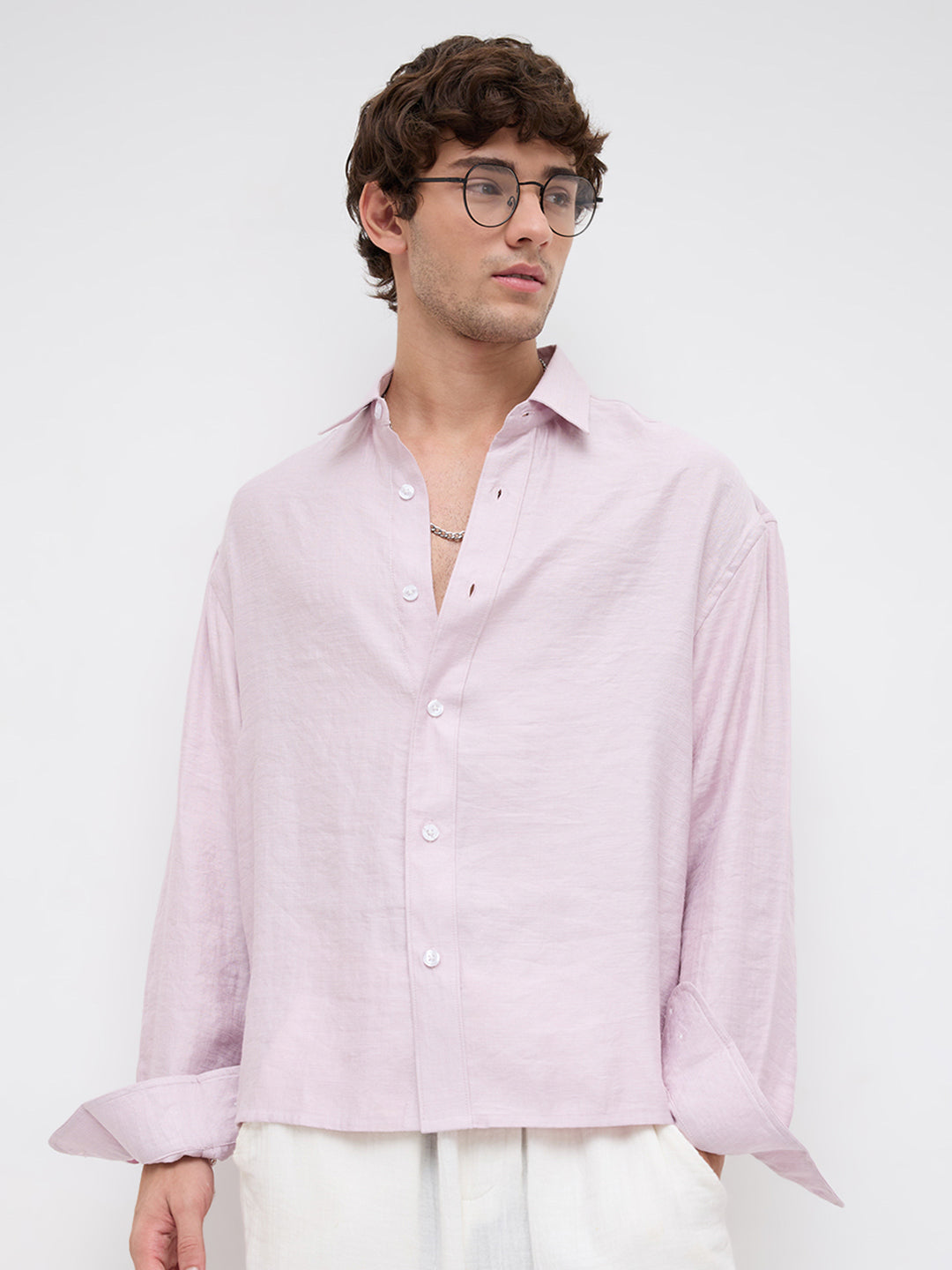 Soft Baby Pink Crinkled Boxy Fit Crop Shirt