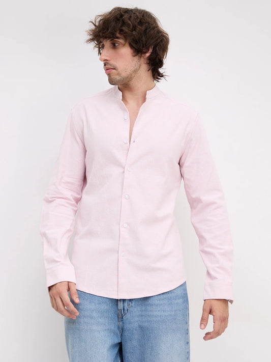 Charming Blush Pink Solid Mandarin Shirt