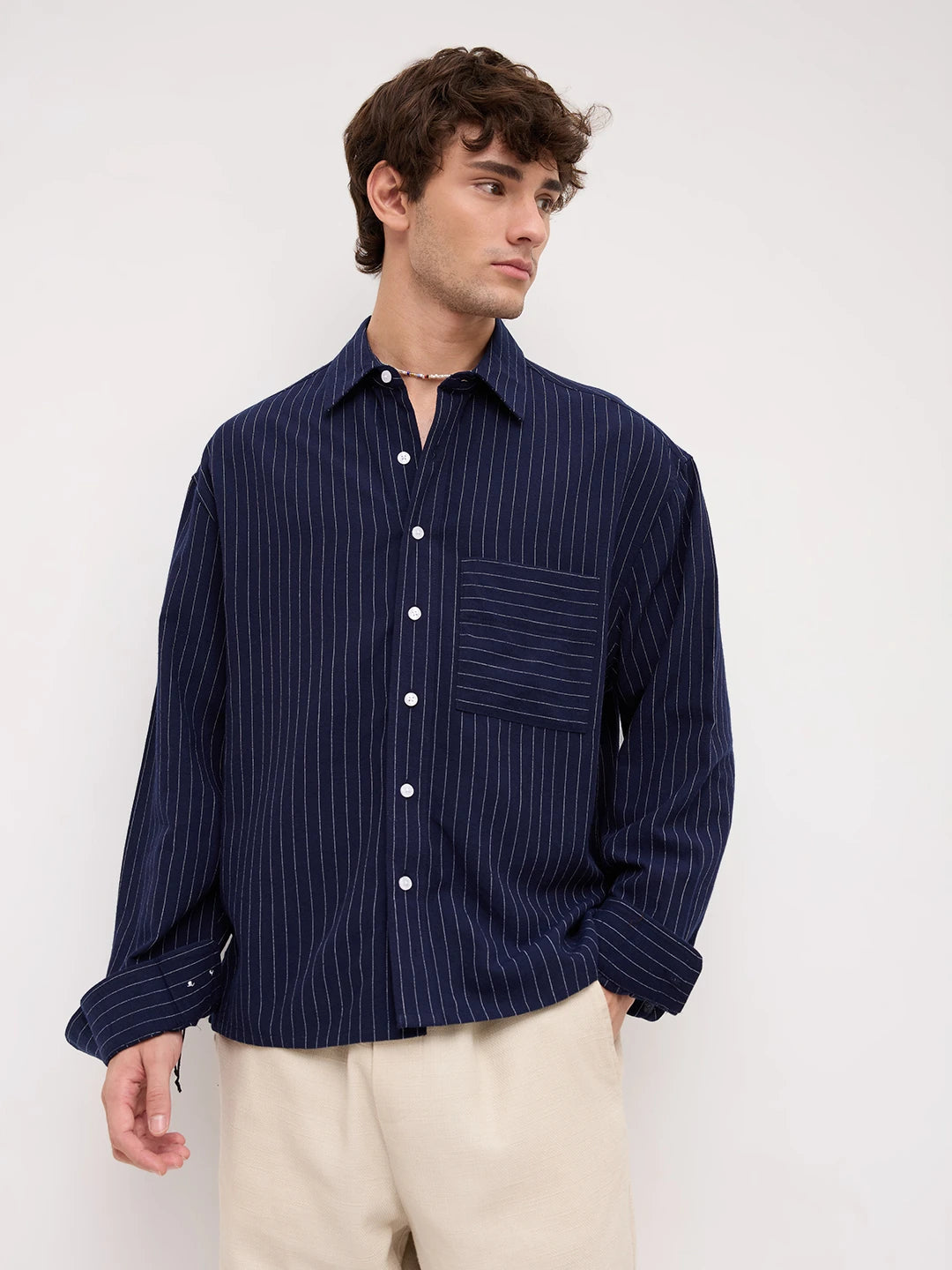 Midnight Navy Stripe Edition Boxy Fit Crop Shirt