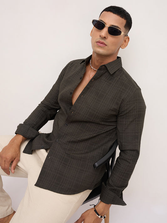 Forest Green Checks Double Cloth Shirt