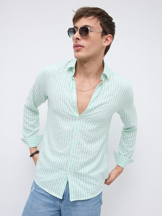 Mint Breeze Candy Striped Vacation Shirt