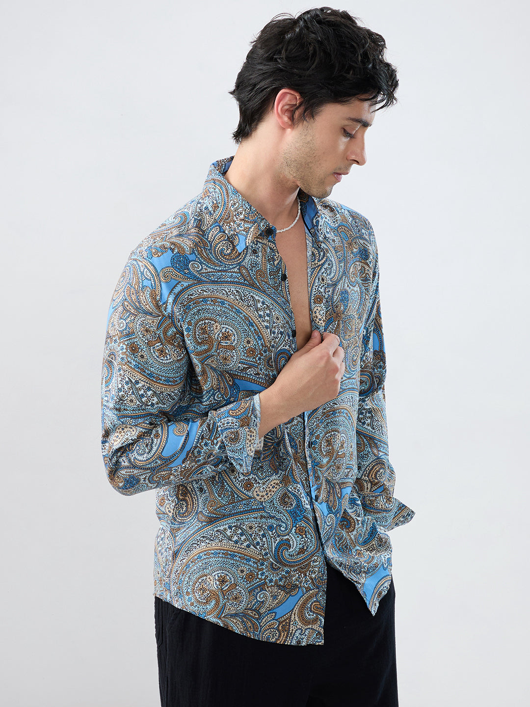 Retro Blue Ornate Paisley Shirt