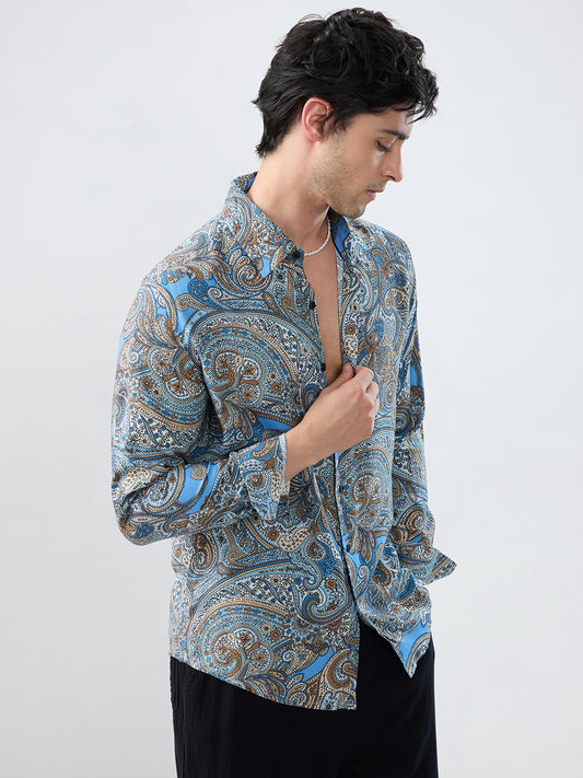 Retro Blue Ornate Paisley Shirt