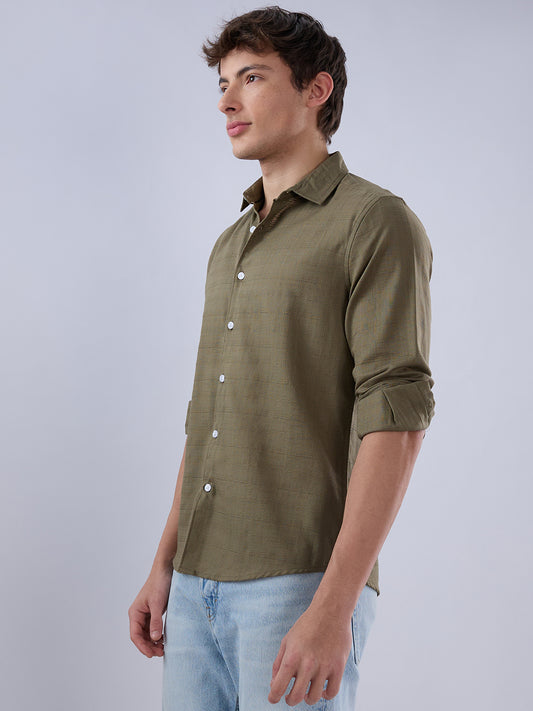 Asparagus Green Textured Weave Shirt