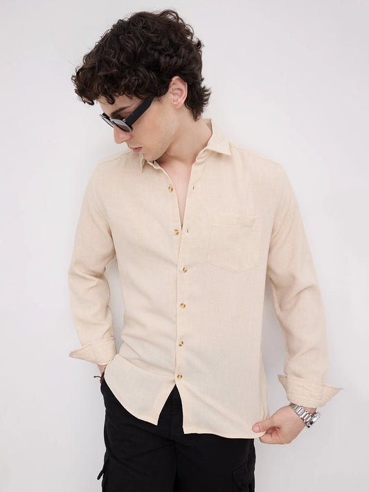 Elegant Cream Slub Textured Shirt
