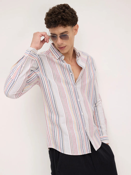 Classic Multicolor Vertical Striped Oxford Shirt
