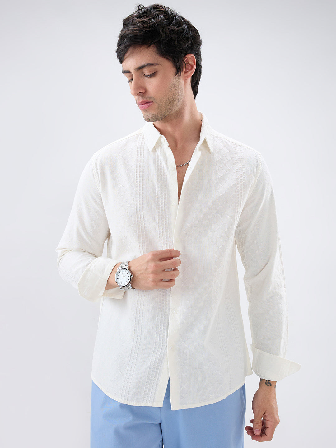 Lozenge Embroidered Ivory Shirt