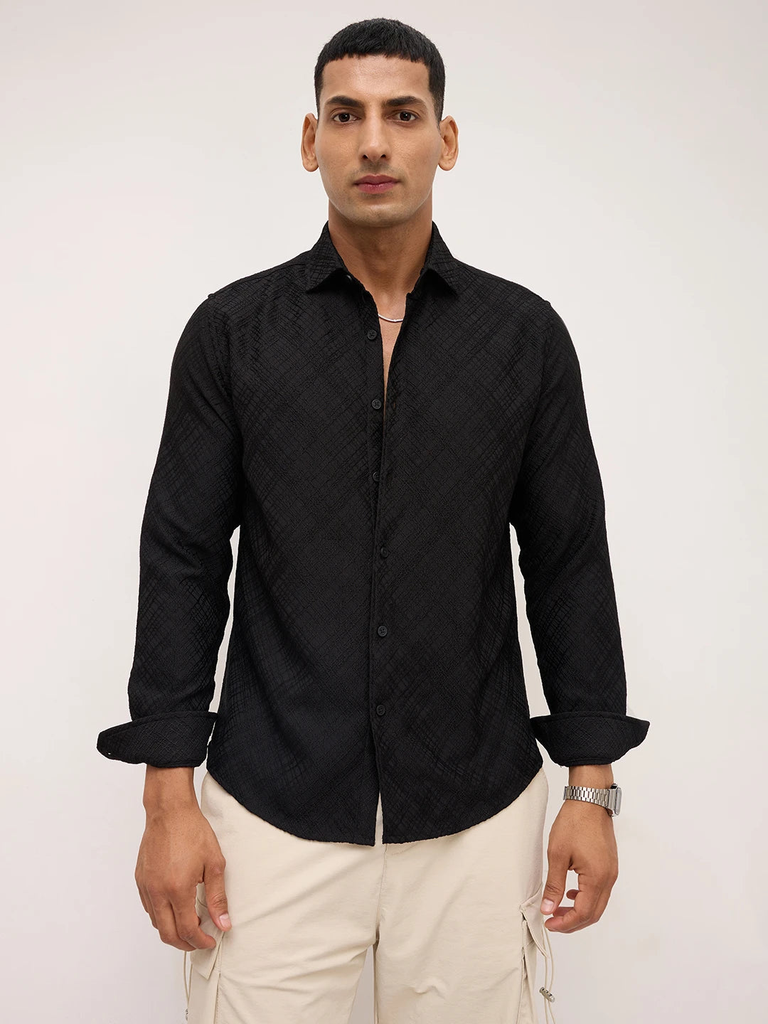 Black Diamond Lattice Weave Textured Shirt