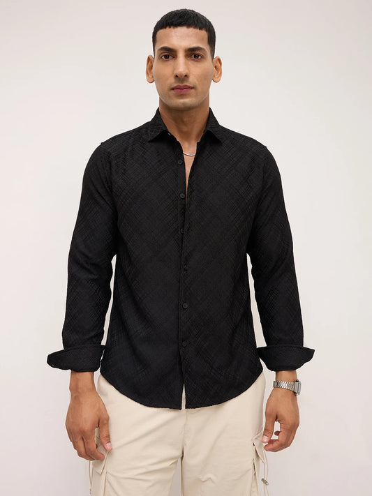 Black Diamond Lattice Weave Textured Shirt