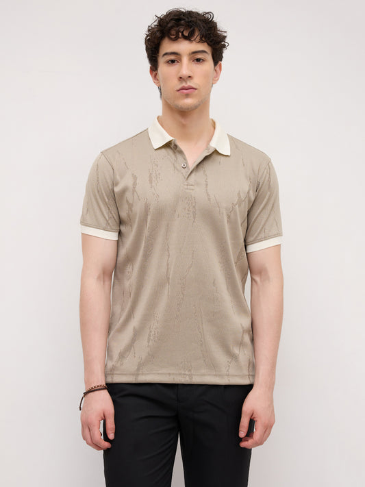 Classic Grey Textured Contrast Polo Knit T-Shirt