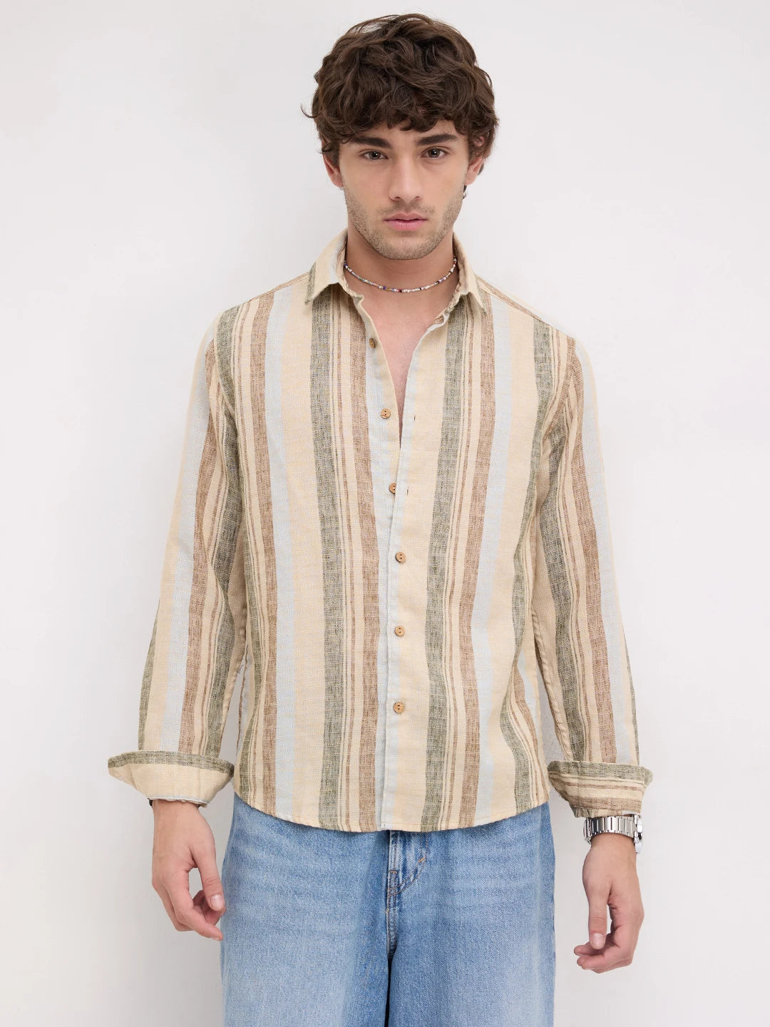 Multi Colour Elemental Slub Striped Shirt