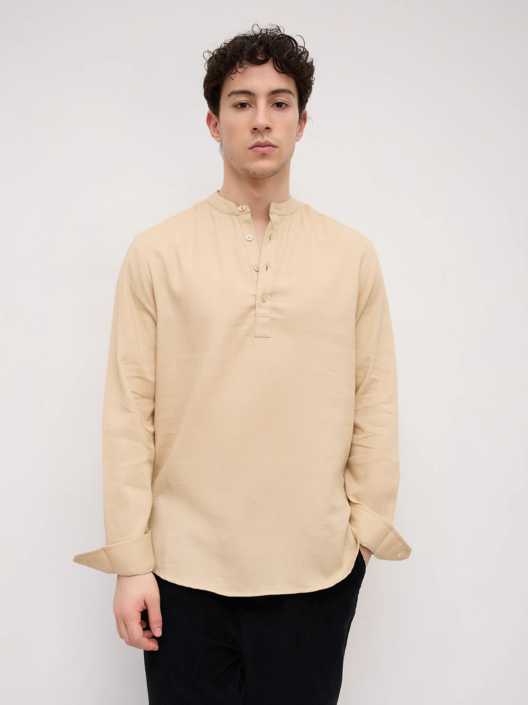 Sand Beige Micro Weave Kurta