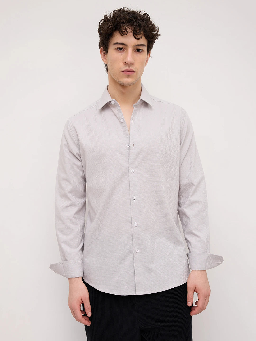 Grey Micro Basket Weave Shirt
